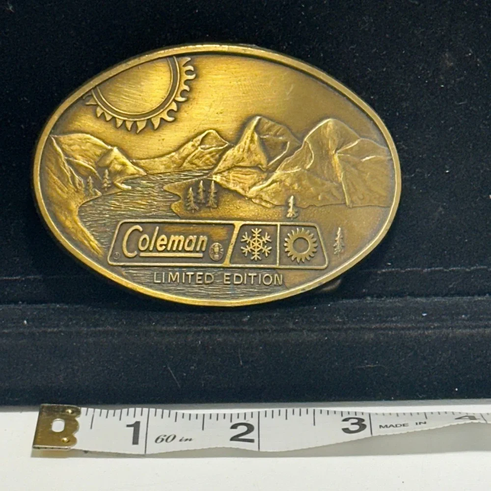 Vintage Coleman Limited Edition Belt Buckle Mountain Lake Camping Outdoor Brass